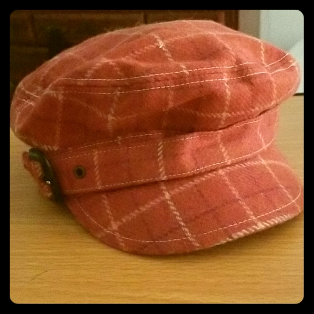 JCrew Wool Newsboy Cap Hat Buckle Orange Tweed